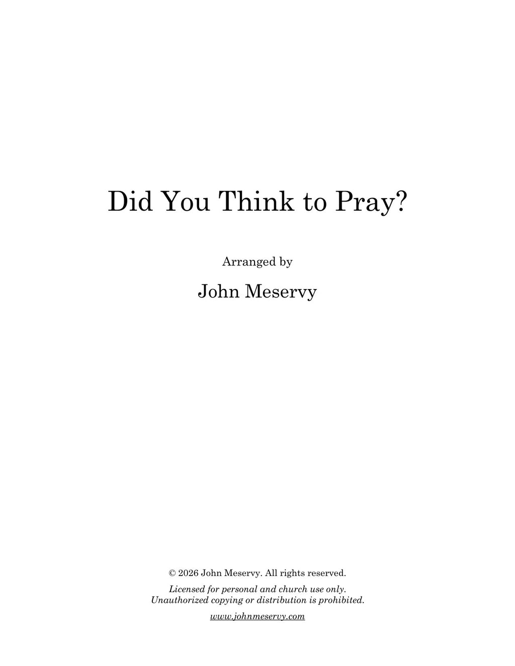 Did You Think to Pray (Digital Download)