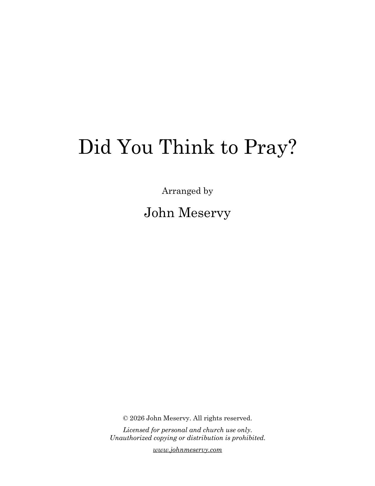 Did You Think to Pray (Digital Download)