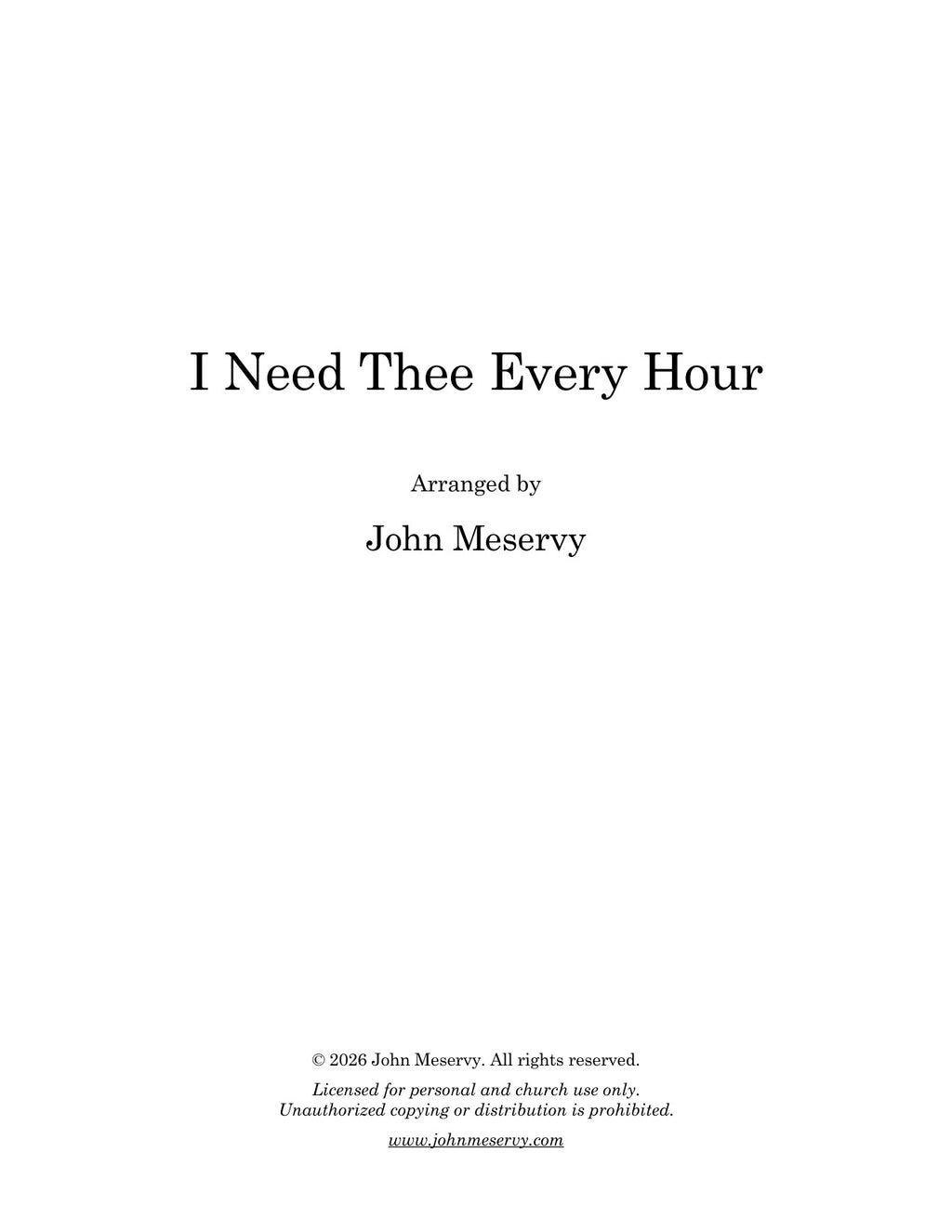 I Need Thee Every Hour (Digital Download)