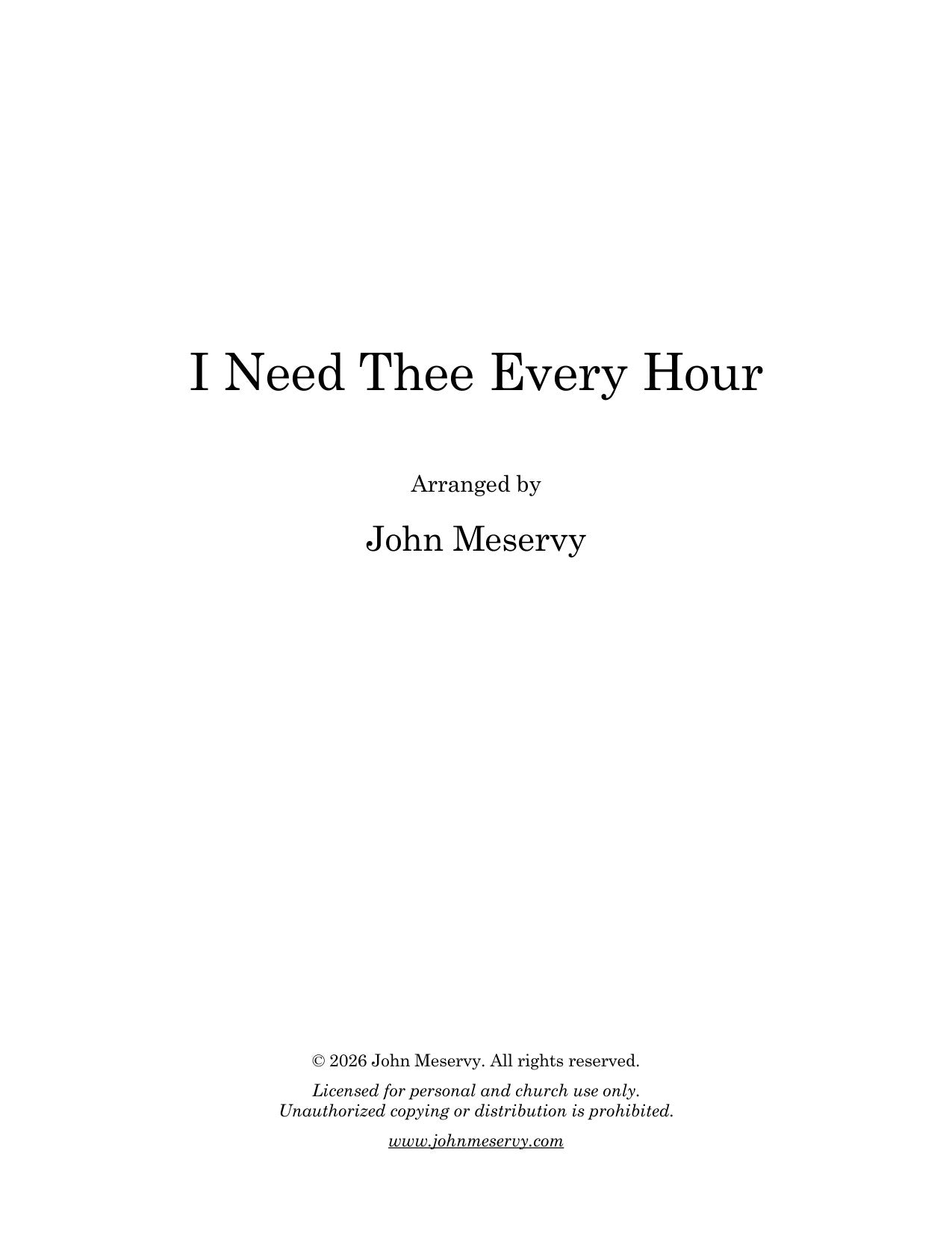 I Need Thee Every Hour (Digital Download)