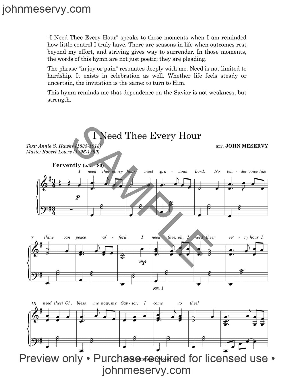 I Need Thee Every Hour (Digital Download)