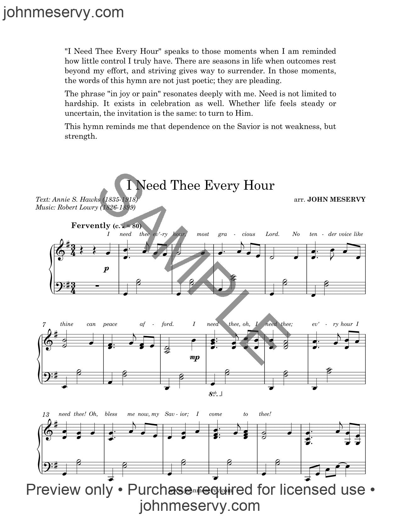 I Need Thee Every Hour (Digital Download)